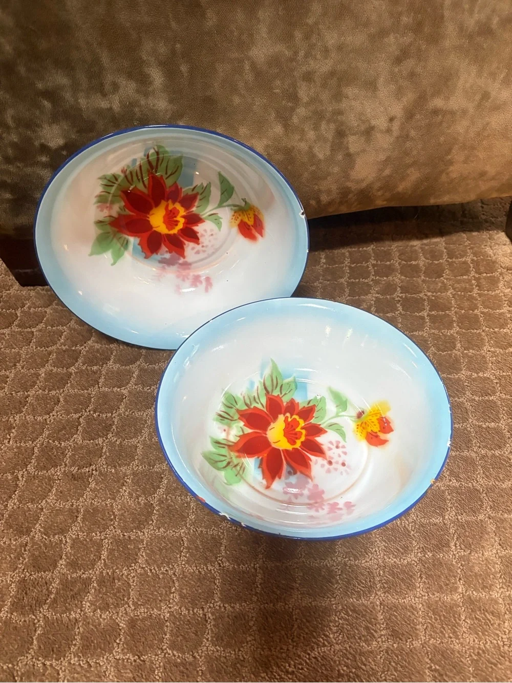 Floral design metal Serving Bowls with Red Floral Design - Set of 2